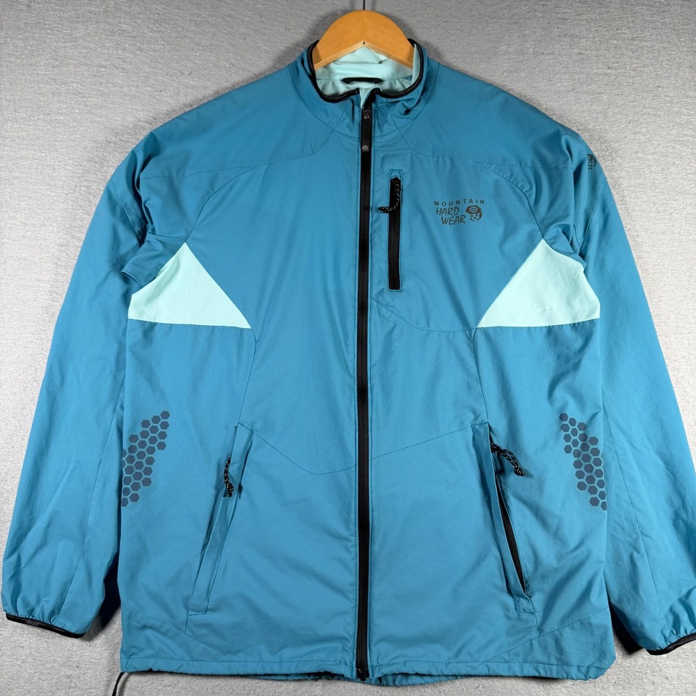 Mountain Hardwear Mens Softshell Jacket Blue Aqua Full Zip Hiking Large 14049